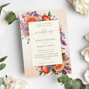 Elegante plantilla de flores púrpura naranja de te