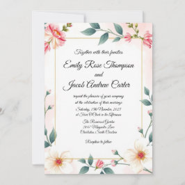 Elegante plantilla de invitación a matrimonio flor