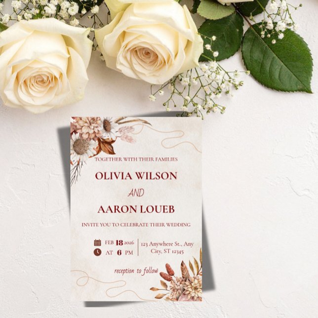 Elegante plantilla de invitación de boda floral ro (Subido por el creador)