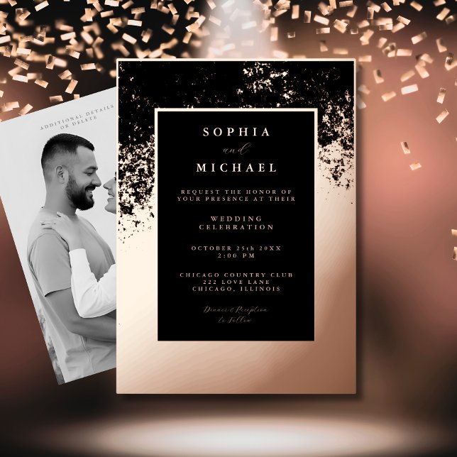 Elegante plantilla de invitación de boda foto negr (Subido por el creador)