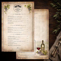 Elegante plantilla de menú de vino de viñedo rústi