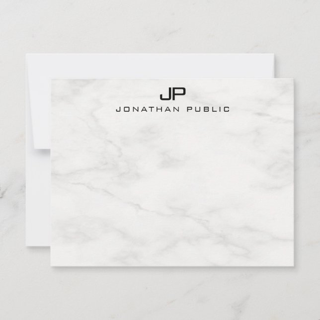 Elegante plantilla monogramada de mármol blanco mo (Anverso)