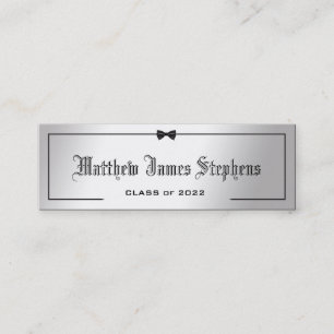 Elegante Plata Tarjeta de nombre de graduación for