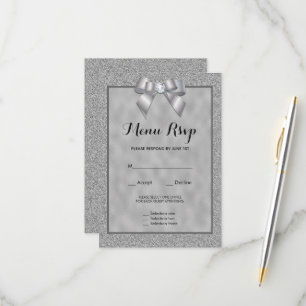 Elegante Plata y Glitter con Estilo Menú RSVP