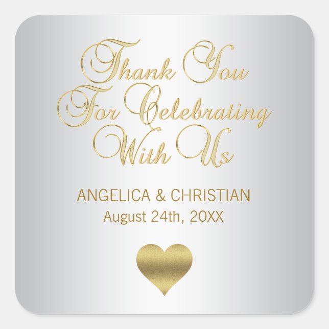 Elegante Plata y Oro Gracias Sellos Bodas (Anverso)