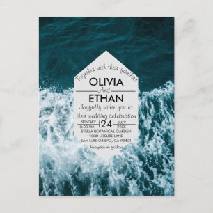 Elegante playa costera azul marino Invitación post