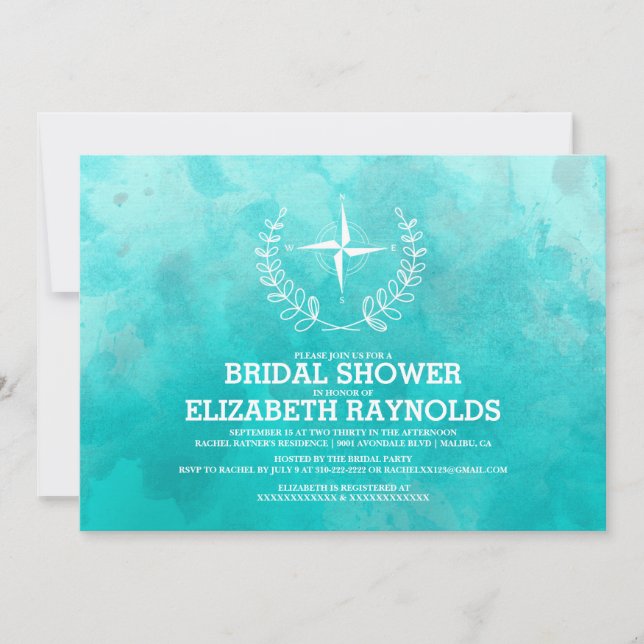 Elegante playa Destino Bridal Shower Invitación (Anverso)