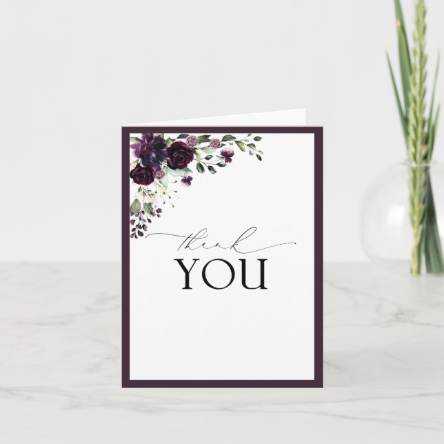 Elegante Plum Purple Calligraphy Gracias Tarjeta (Anverso)