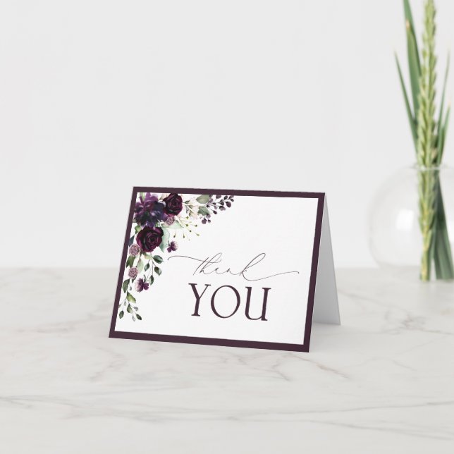 Elegante Plum Purple Floral Tarjeta de agradecimie (Anverso)