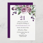 Elegante Plum Purple Rosa 21ª Invitación por cumpl<br><div class="desc">Elegante Plum Purple Rosa 21st Birthday Invitation Matching colección en Niche y Nest store. Diseño cortesía de: https://www.etsy.com/shop/SmallHouseBigPony</div>