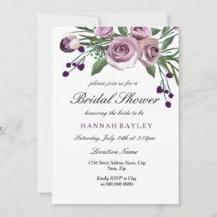 Elegante Plum Purple Rosa Bridal Shower Invitación