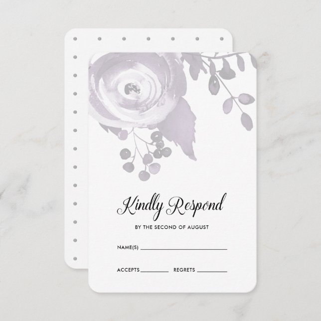 Elegante Plum y puntos florales grises Boda RSVP (Anverso / Reverso)