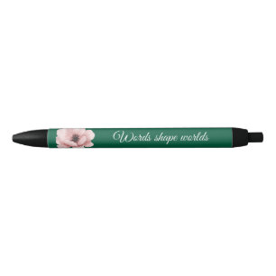 Elegante Pluma De Color Verde Con Flor Rosa