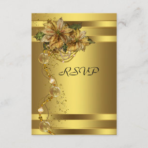 Elegante Poinsettia de Oro Tarjeta de Respuesta pa