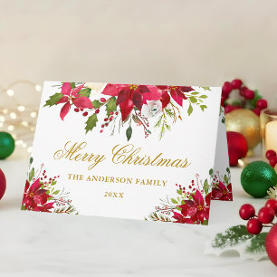 Elegante Poinsettia Floral Oro Navidad Plegable