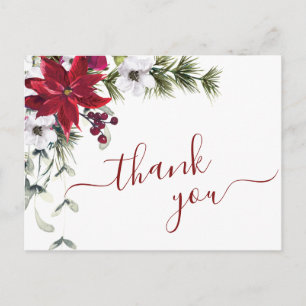 Elegante Poinsettia Watercolor Tarjeta de agradeci