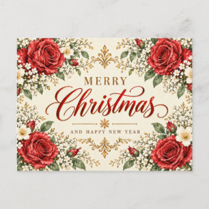 Elegante Poinsettia y Acebo de Navidad Vintage