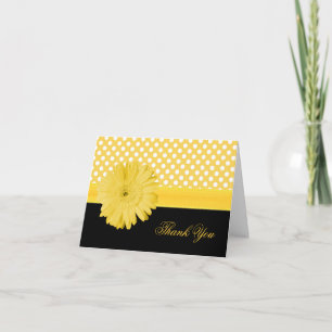 Elegante Polka Dot & Yellow Daisy Tarjeta de agrad