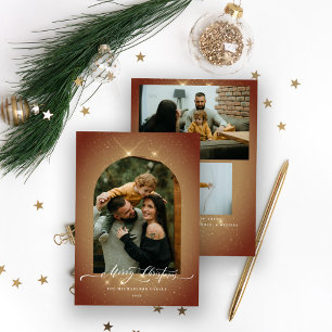 Elegante Polvo de Oro 3-Fotos Feliz Navidad