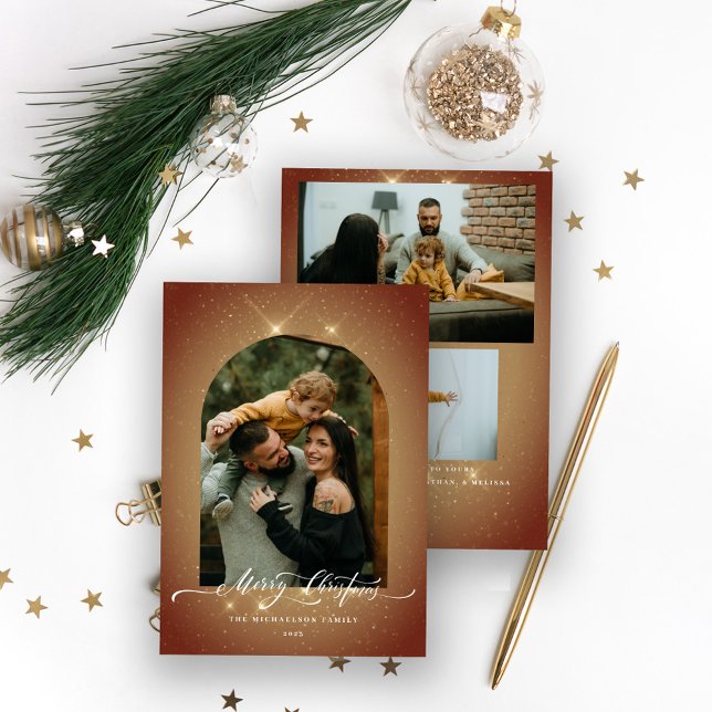 Elegante Polvo de Oro 3-Fotos Feliz Navidad (Subido por el creador)