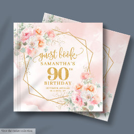 Elegante Polvo Flores de Oro Rosa 90º Libro de Inv