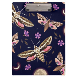 Elegante Portapapeles Big Moth y Purple Floral