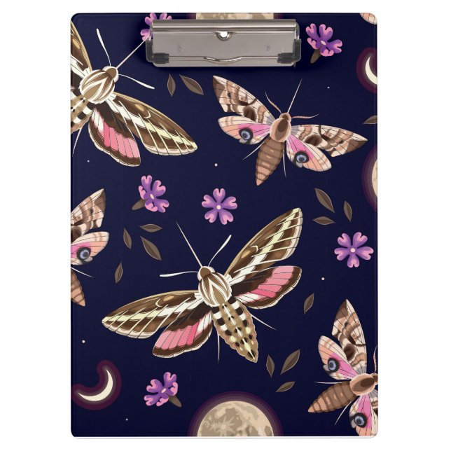 Elegante Portapapeles Big Moth y Purple Floral (Anverso)