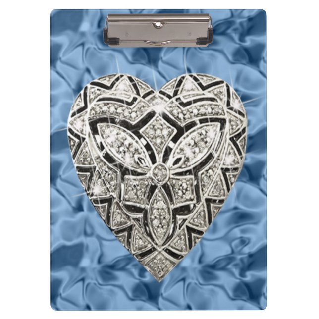 Elegante Portapapeles Corazón del Diseñador Azul (Anverso)