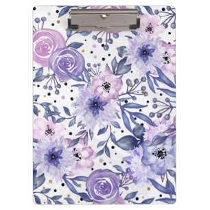 Elegante portapapeles morado y rosa floral