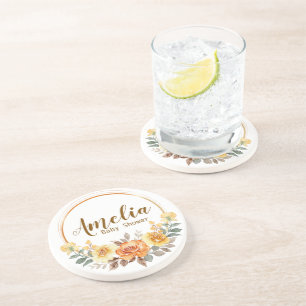 Elegante Posavasos de Arenisca de Flores Naranjas