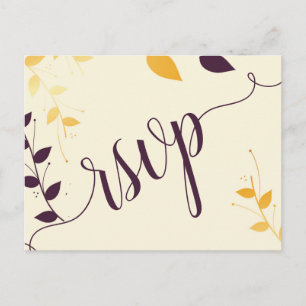 Elegante post de invitación de hojas de oro morada