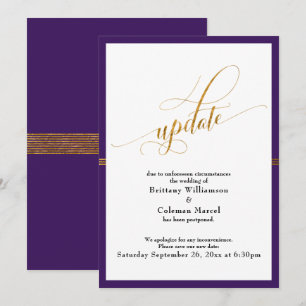 Elegante postal Boda Purple Gold Stripe Card