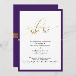 Elegante postal Boda Purple Gold Stripe Card