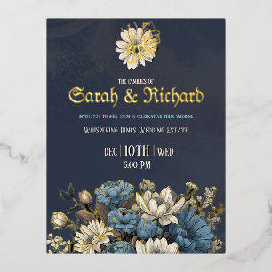 Elegante postal de Boda de Relieve metalizado dora