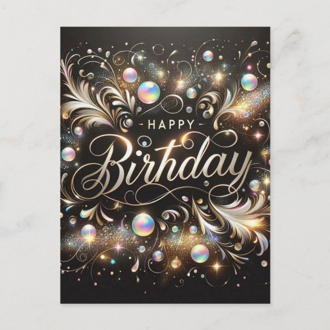 Elegante postal de cumpleaños negro (Anverso)
