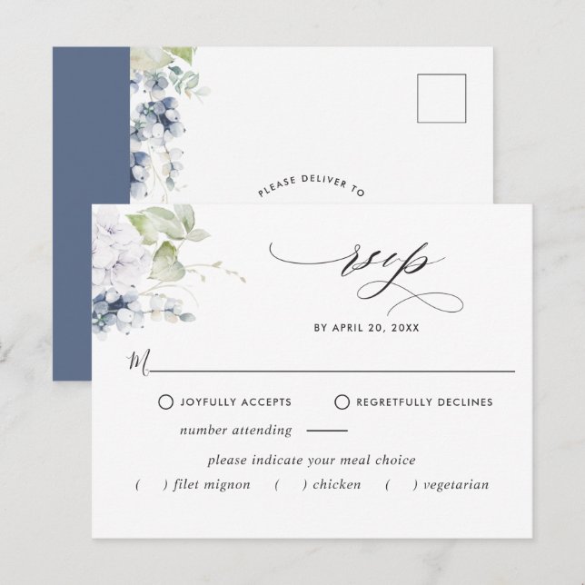 Elegante postal de la Marina Floral RSVP con/sin c (Anverso / Reverso)