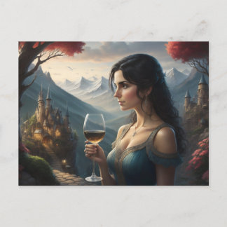 Elegante postal de mujer bebiendo vino