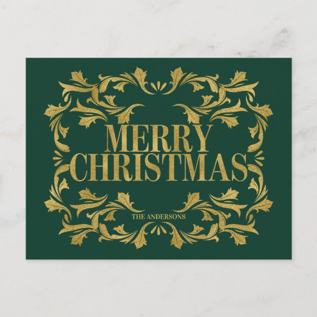 Elegante postal de Navidad Ornate Gold Merry (Anverso)