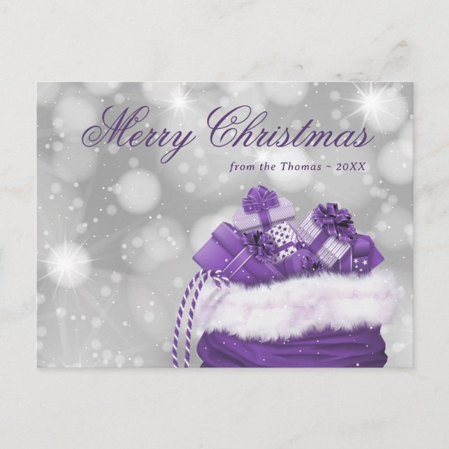Elegante postal de Navidad Purple Merry (Anverso)