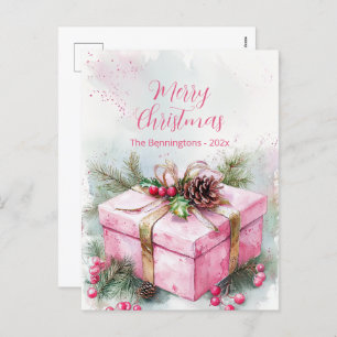 Elegante postal de Navidad Rosa Vintage