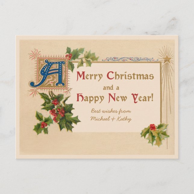 Elegante postal de Navidades con iluminación vinta (Anverso)