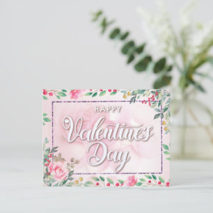 Elegante postal El día de San Valentín floral rosa