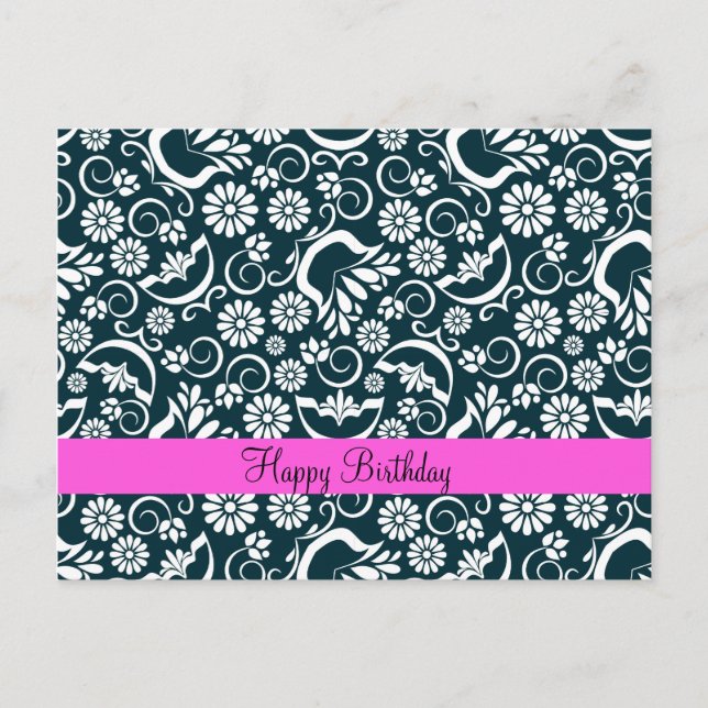 Elegante postal floral blanca negra (Anverso)