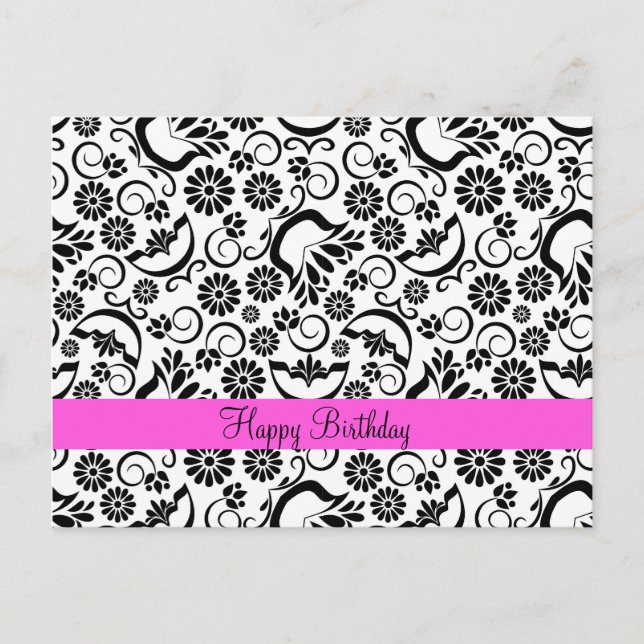 Elegante postal floral blanca negra (Anverso)