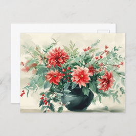 Elegante postal floral de invierno de época