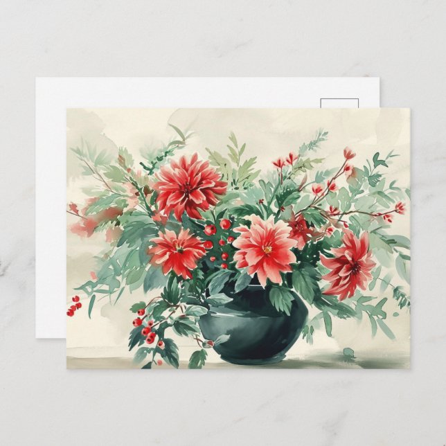 Elegante postal floral de invierno de época (Anverso / Reverso)
