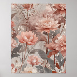 Elegante Poster de Arte Ai Floral Rosa y Nutmeg