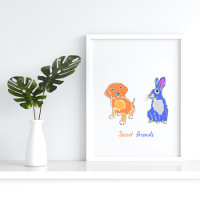 Elegante Poster De Arte De Perro Y Pared De Conejo