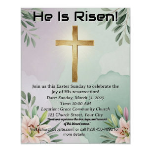 Elegante Poster de Pascua con Cruz Dorada y Lilis