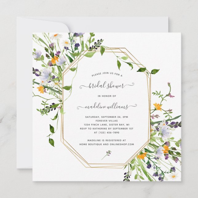 Elegante prado de flores silvestres invitación a d (Anverso)